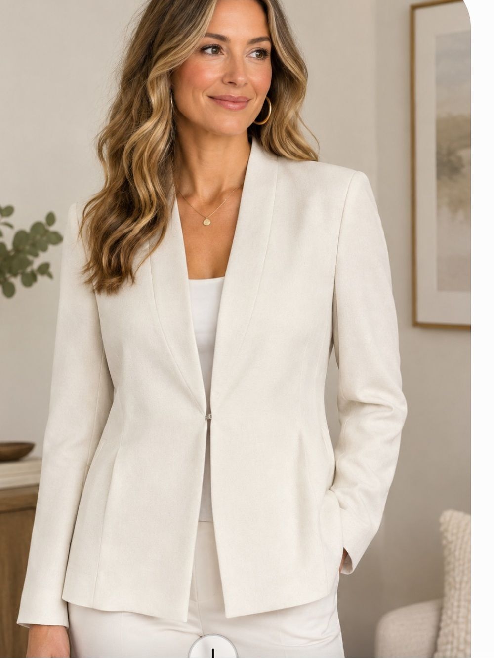 Giorgio Armani Women's Cream Open-Front Hook Blazer